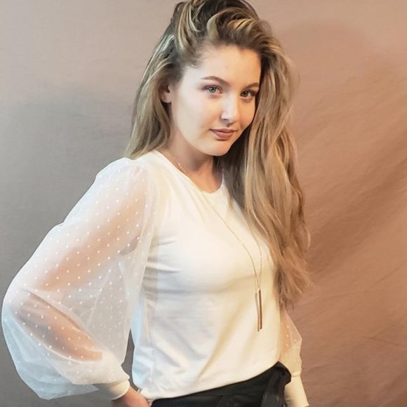 Mesh Balloon Sleeve Blouse (White) - Picture 2 of 4